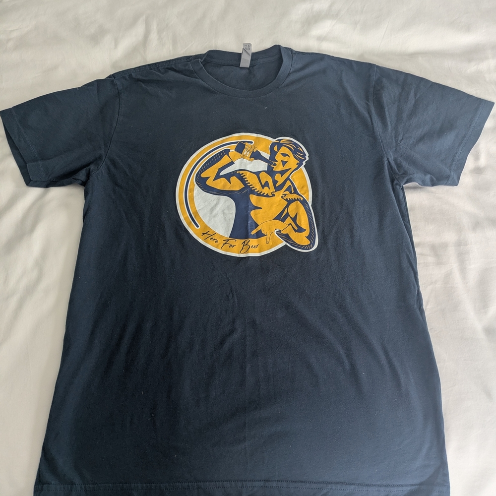 Next Level Apparel Men's Tee in Dark Blue with Yellow Graphic